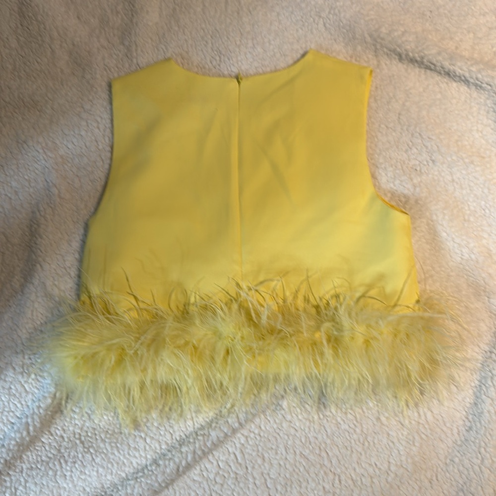 Yellow Feather Trim Sleeveless Top - Picture 2 of 5
